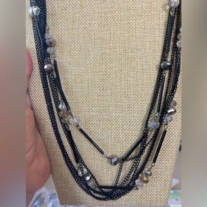 Black Multi Layered‎ 40” Necklace with Crystals